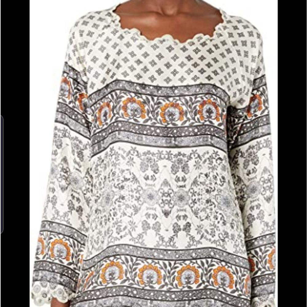 Johnny Was Rio Silk Twill Geo Print Blouse sz Medi